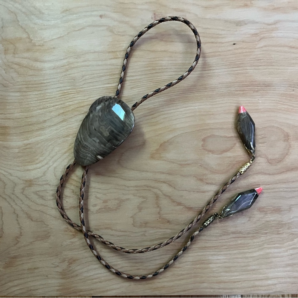 Vintage Stone and Leather Bolo Tie